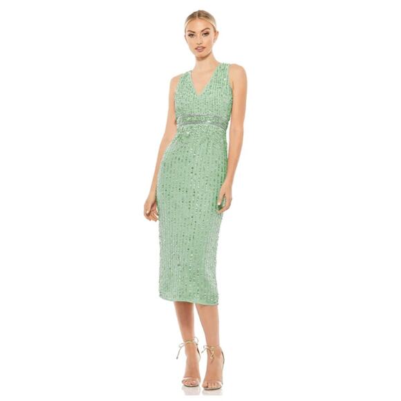 Mac Duggal Dresses & Skirts - NWT Mac Duggal Sequined Sleeveless V Neck Midi Dress Sage Green Women's Size 4
